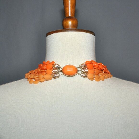 Vintage Orange Multistrand Necklace Plastic Beads 10 Strand layered Necklace - Picture 2 of 12